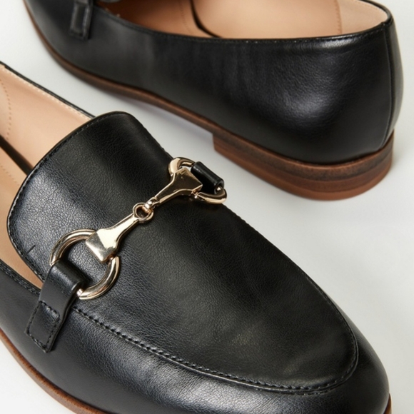 Black Leather Loafers with Gold Buckle - Picture 1 of 3